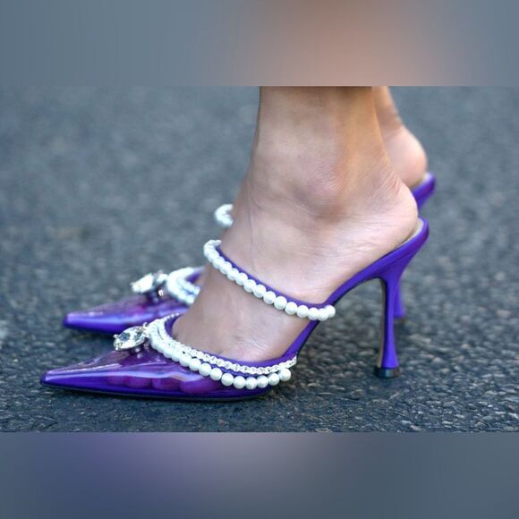 NWOB MACH & MACH Diamond Of Elizabeth Embellished PVC Heeled Mules size 37 - Picture 7 of 14